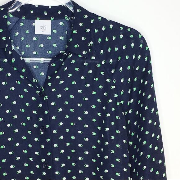 CAbi #5019 Womens Size XS Martini Blouse Button Up Navy Blue Green Preppy Core - Picture 3 of 7